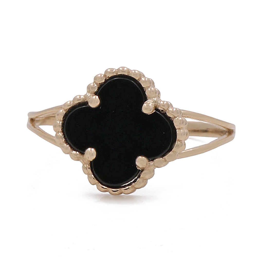 14K Yellow Gold Fashion Flower Onyx Ring