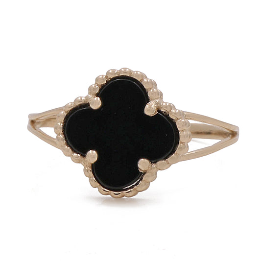 14K Yellow Gold Fashion Flower Onyx Ring