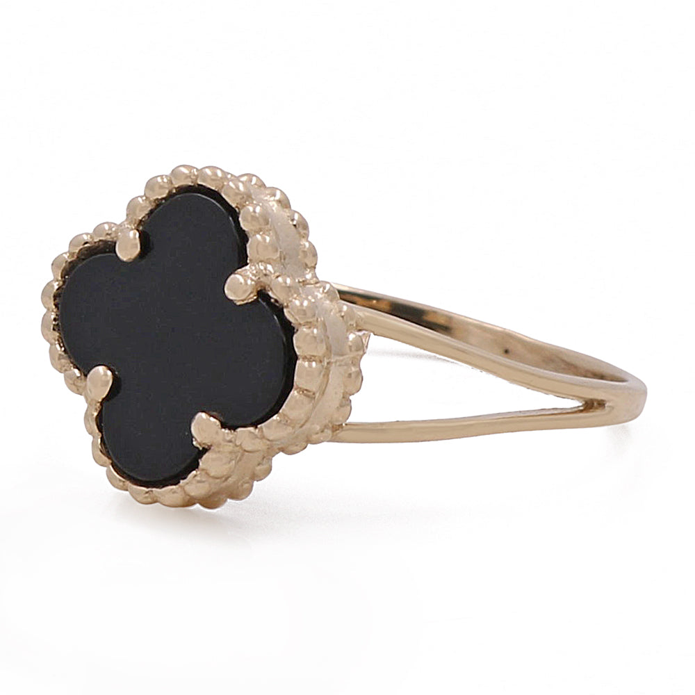 14K Yellow Gold Fashion Flower Onyx Ring