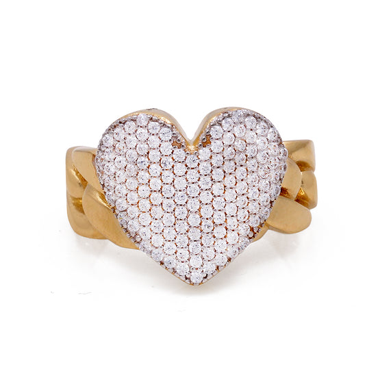 14K Yellow Gold Fashion Heart Women's Ring with Cubic Zirconias