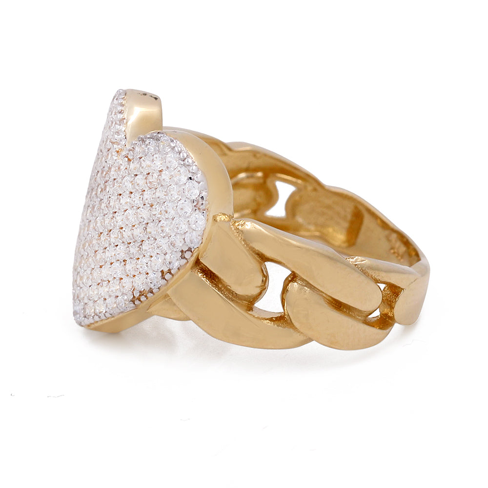 14K Yellow Gold Fashion Heart Women's Ring with Cubic Zirconias