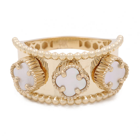 14K Yellow Gold Mother of Pearl Flowers Ring