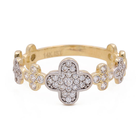 14K Yellow and White Gold Flowers Ring