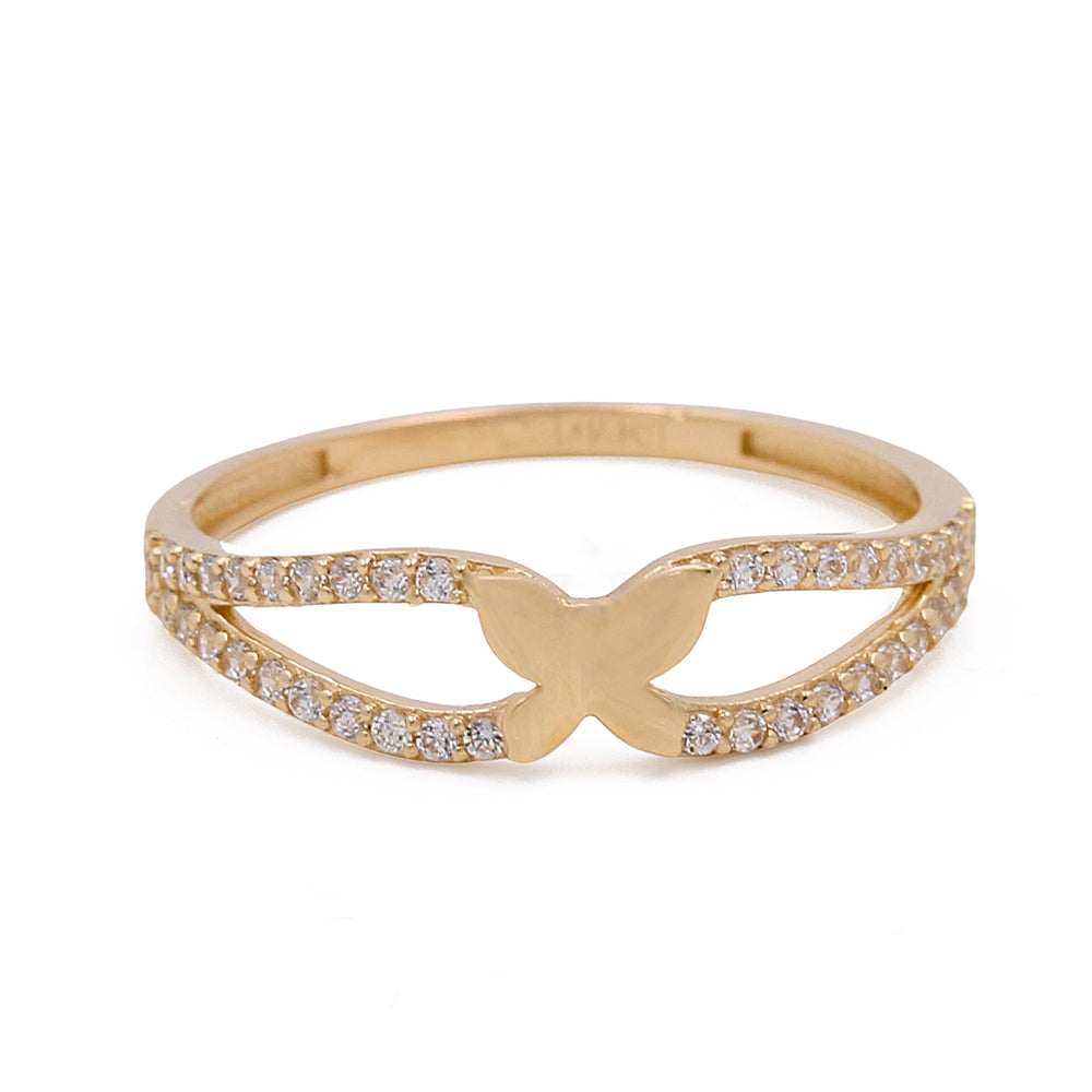 14K Yellow Gold Butterfly Ring with Cubic Zirconias