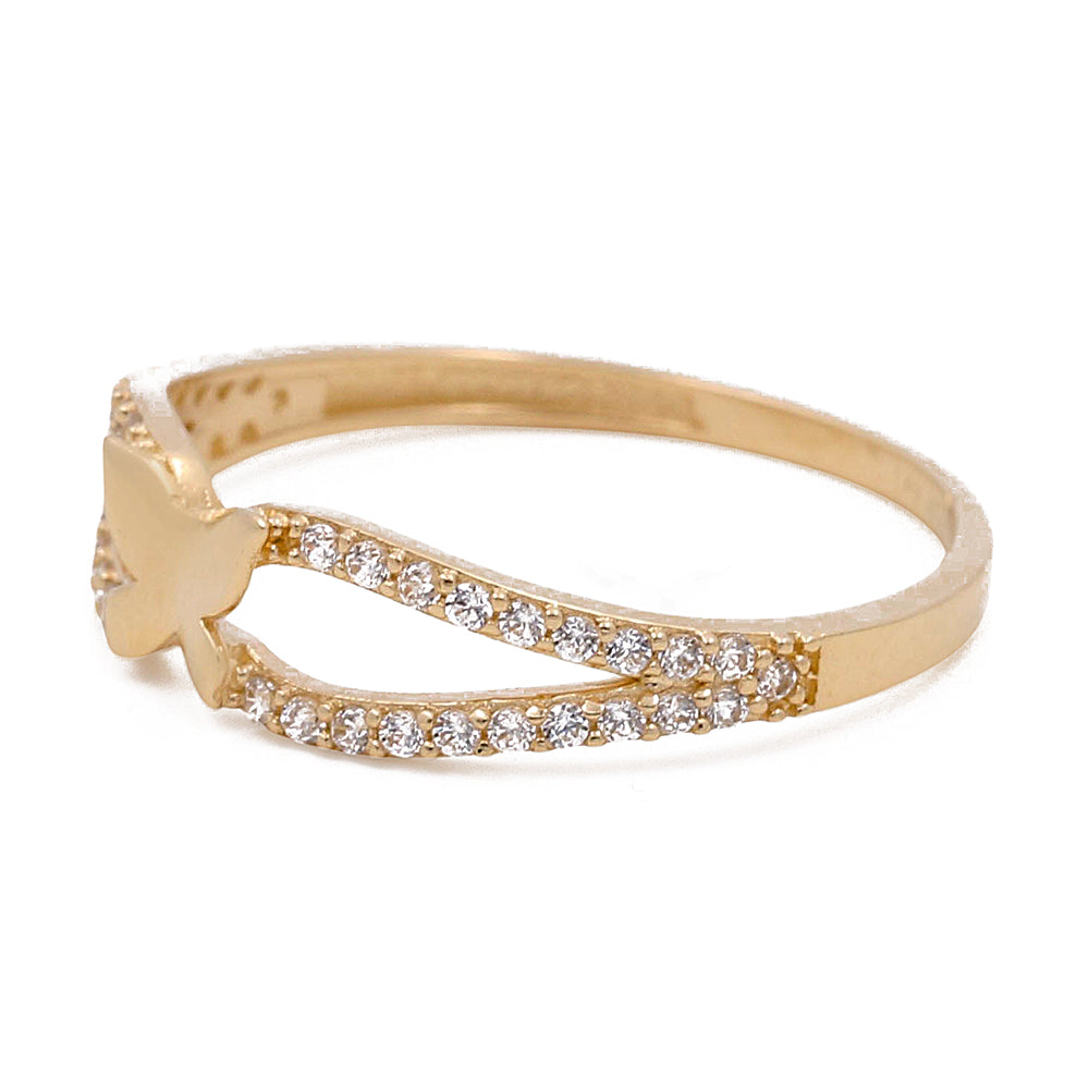 14K Yellow Gold Butterfly Ring with Cubic Zirconias