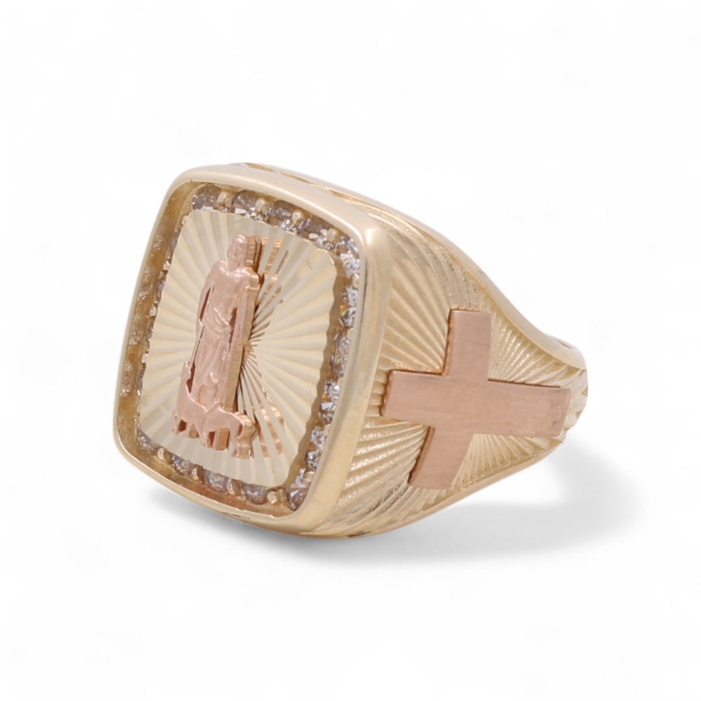 14K Yellow and Rose San Lazaro Men's Ring with White Cz / Size: 11.5 / Weight: 10.2 GR / DQMRTT4SL