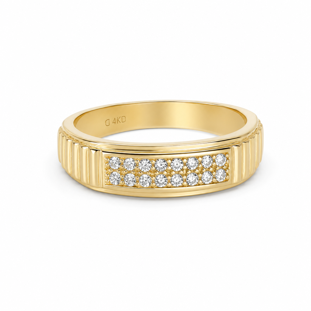14K Yellow Gold Men’s Wedding Band / Stone: Cz / Size: 10 / Weight: 3.9 GR / KEEMWB4BS-48