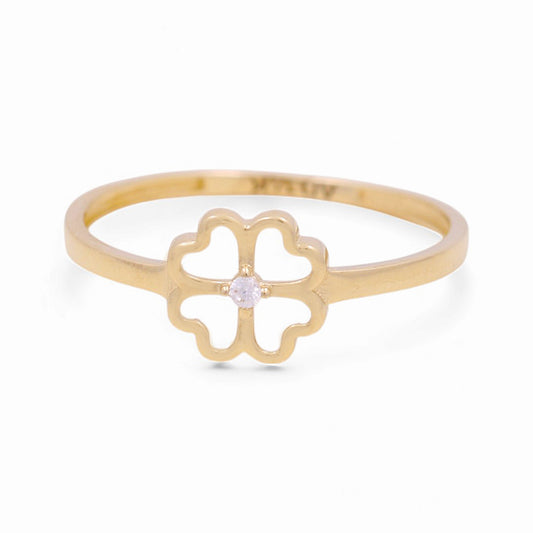 14K Yellow Gold Clover Women's Ring with White Cz / Size: 7 / Weight: 0.8 GR / P53R-200