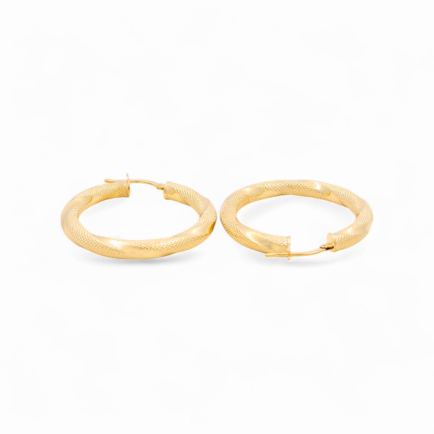 14K Yellow Gold Women's Fashion Hoops Earrings with Diamond Cut / Size: 3.5mmx25mm / Weight: 2.8 GR / 240-00399