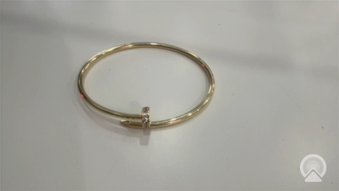 10K Yellow Gold Semisolid Nail Women’s Bangle Bracelet with Cz / Weight:4.4 GR/ DQBB0NL-4
