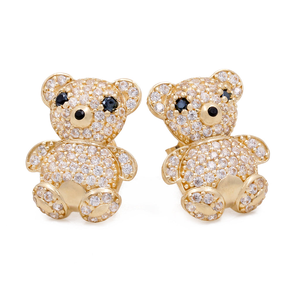 14K Yellow Gold Fashion Women's Bear Earrings with Cubic Zirconias
