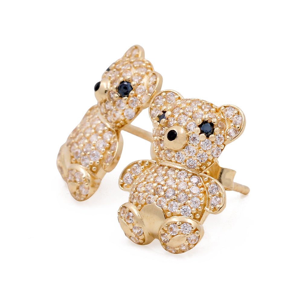 14K Yellow Gold Fashion Women's Bear Earrings with Cubic Zirconias