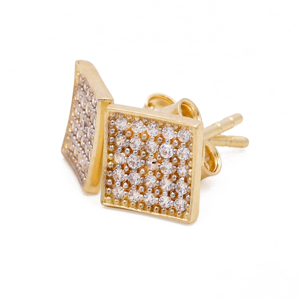 14K Yellow Gold Fashion Women's Stud Earrings with Cubic Zirconias