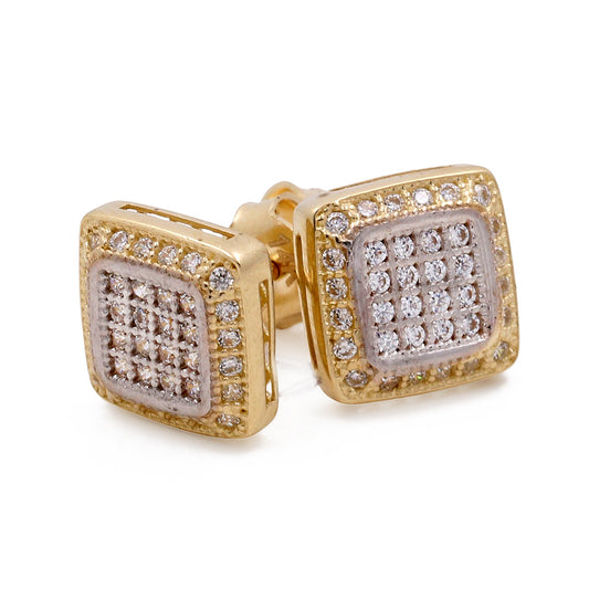 14K Yellow and White Gold Fashion Women's Stud Earrings with Cubic Zirconias