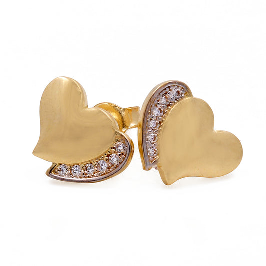 14K Yellow Gold Fashion Hearts Women's Earrings with Cubic Zirconias