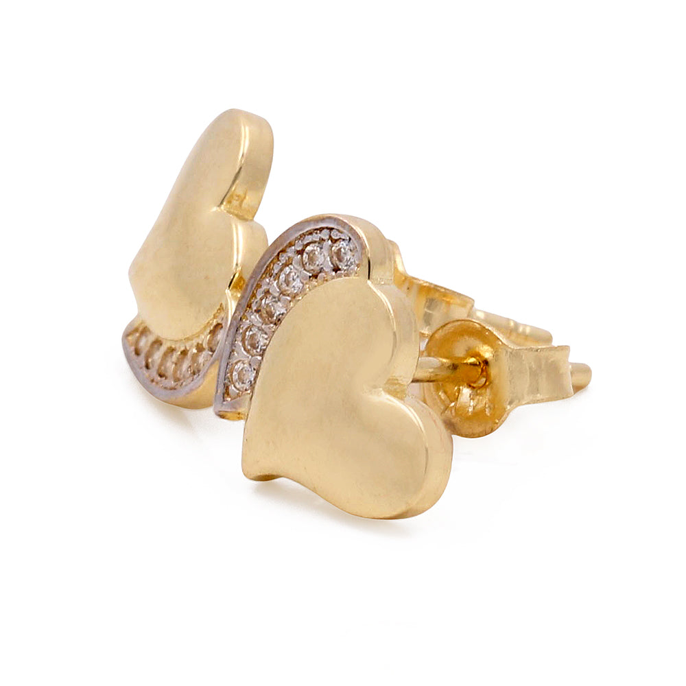 14K Yellow Gold Fashion Hearts Women's Earrings with Cubic Zirconias