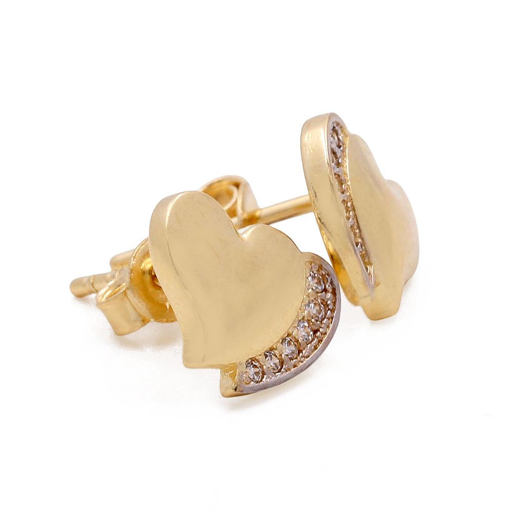 14K Yellow Gold Fashion Hearts Women's Earrings with Cubic Zirconias