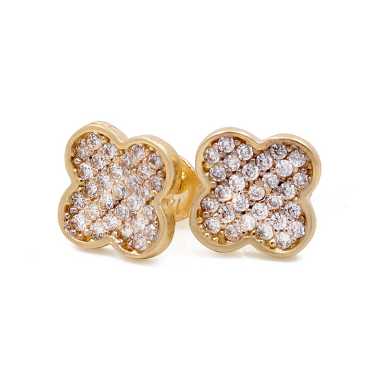 14K Yellow Gold Fashion Fashion Flowers Women's Earrings with Cubic Zirconias