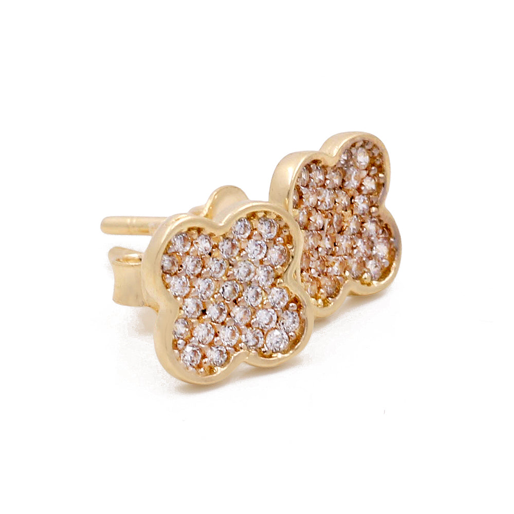 14K Yellow Gold Fashion Fashion Flowers Women's Earrings with Cubic Zirconias