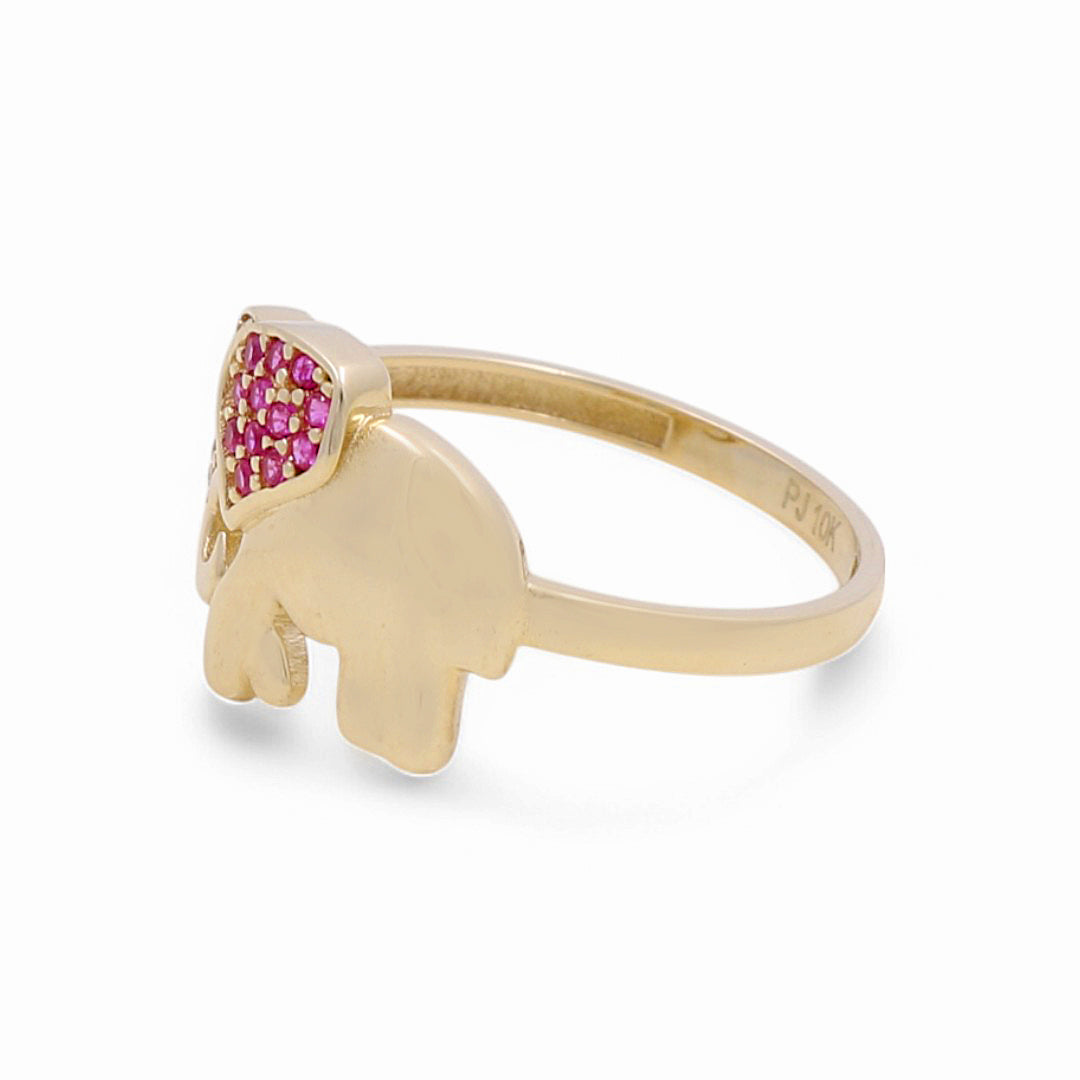 10K Yellow Gold Elephant Women's Ring with Pink CZ / Size: 8 / Weight: 1.5 GR / DPWR0EP
