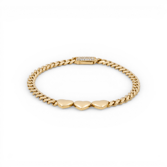 10K TF Yellow Gold Women's Three Plain Heart Bracelet / Size: 6.5" / Weight: 4.3 GR / DQWB0HR-6