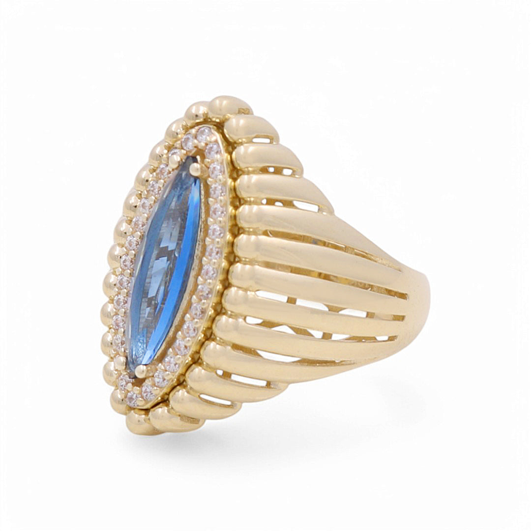10K Yellow Gold Fashion Women's Ring with Blue CZ / Size: 8 / Weight: 4.4 GR / DPWR0FS-3