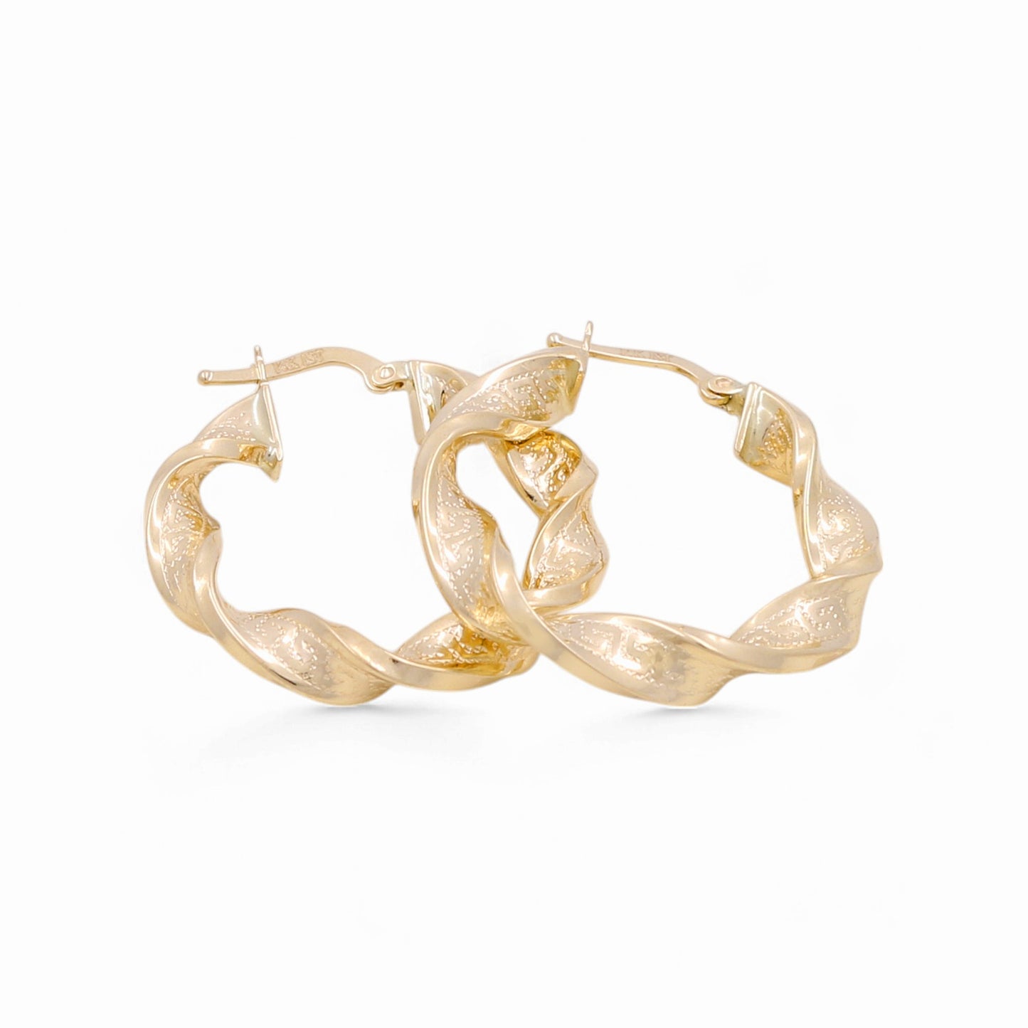 14K Yellow Gold Twist with Greek Hoops Earrings / Size:5mm X 23mm / Weight: 3.9GR / KOEH4TRGR5x23