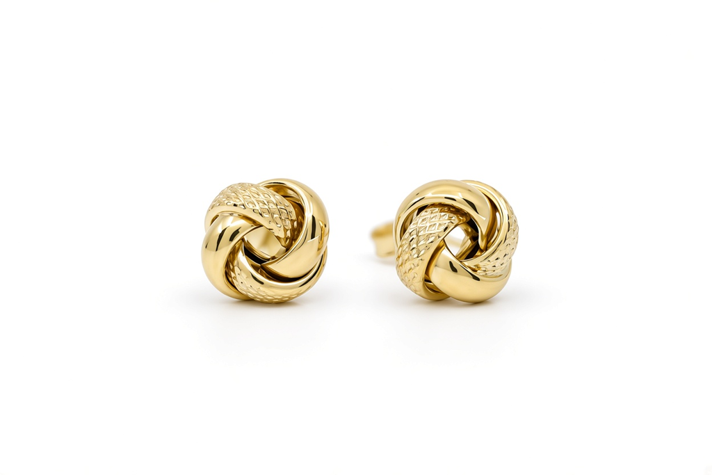 10K Yellow Gold Knot Earrings with Design / Weight: 1.9 GR / NOD001OR