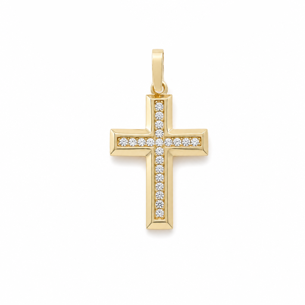 14K Yellow Gold Cross Pendant with Cz Stone / Weight: 1 GR / P53P-4108