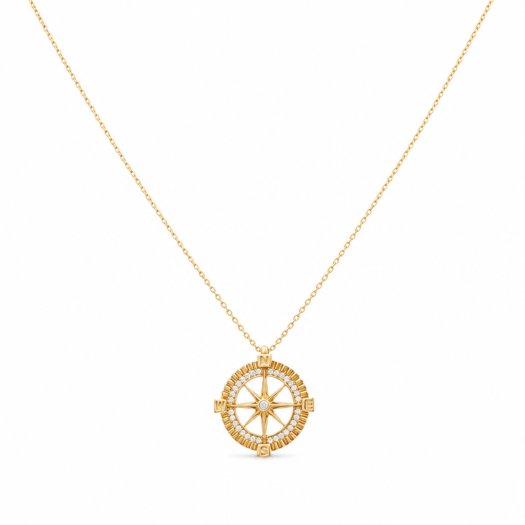 14K Yellow Gold Necklace With Compas Pendant / Size: 16" / Weight: 3.6 GR / Stone: Cz / CCNK4CP