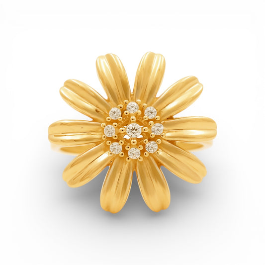 14K Yellow Gold Flower Women's Ring with Cz / Size: 7.75 / Weight: 4.3 GR / P02CR-3379