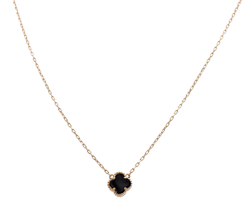 14K Yellow Gold Fashion Flower Onyx Pendant