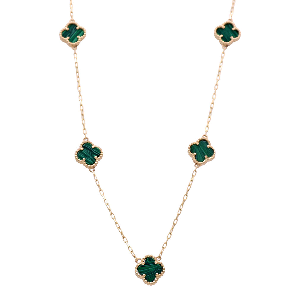 14K Yellow Gold Fashion Flowers 5 Green Stones Pendant