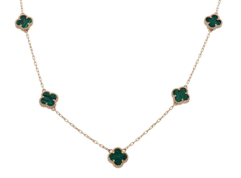 14K Yellow Gold Fashion Flowers 5 Green Stones Pendant