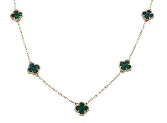 14K Yellow Gold Fashion Flowers 5 Green Stones Pendant