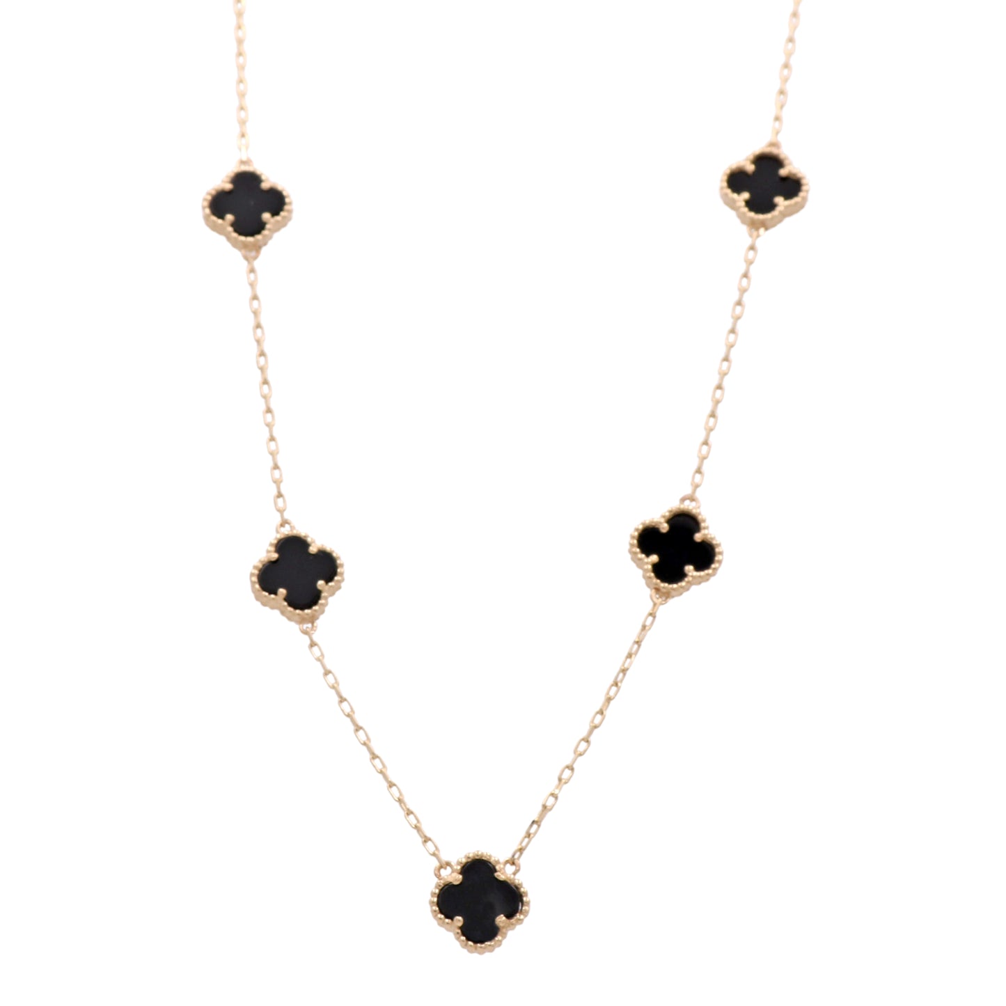 14K Yellow Gold Fashion 5 Onyx Flowers Pendant