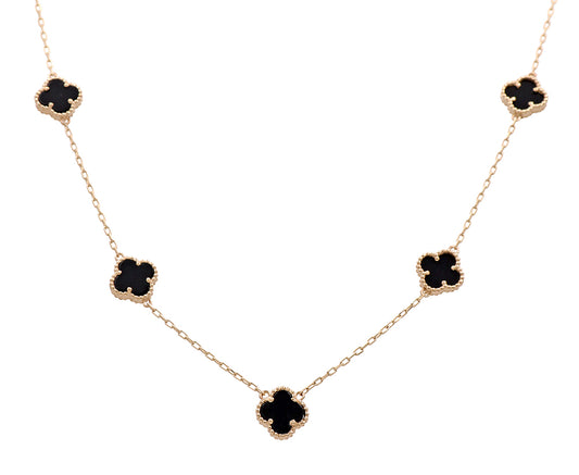 14K Yellow Gold Fashion 5 Onyx Flowers Pendant