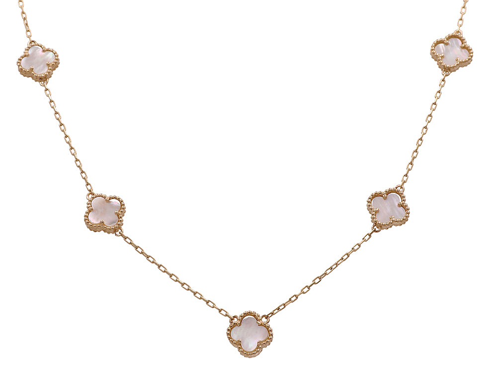 14K Yellow Gold Fashion 5 Mother of Pearl Flowers Pendant