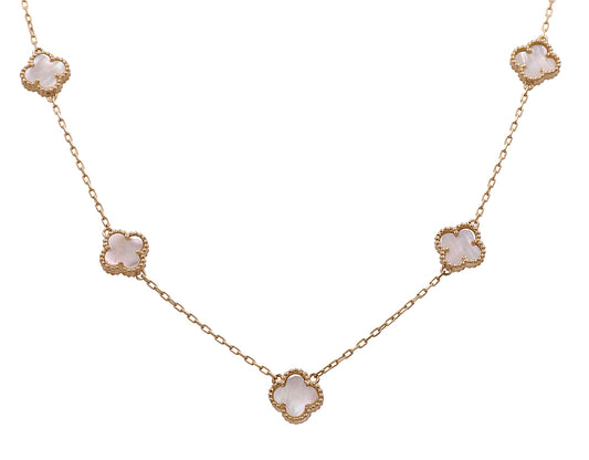 14K Yellow Gold Fashion 5 Mother of Pearl Flowers Pendant
