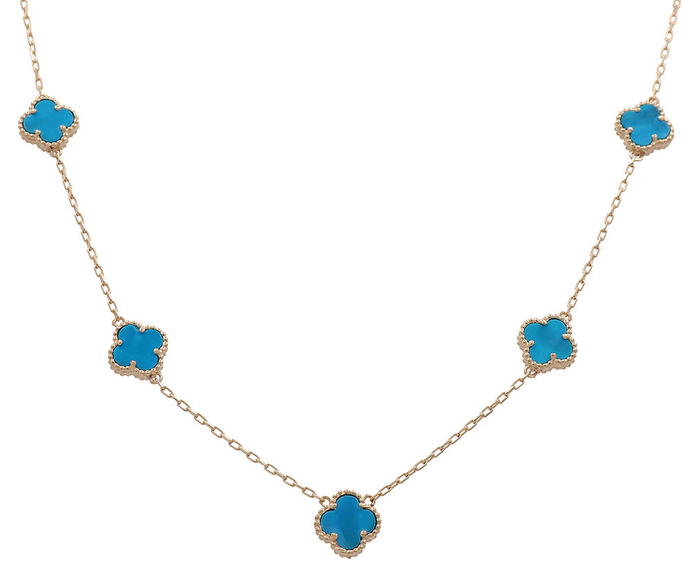 14K Yellow Gold Fashion Flower 5 Blue Stone Pendant