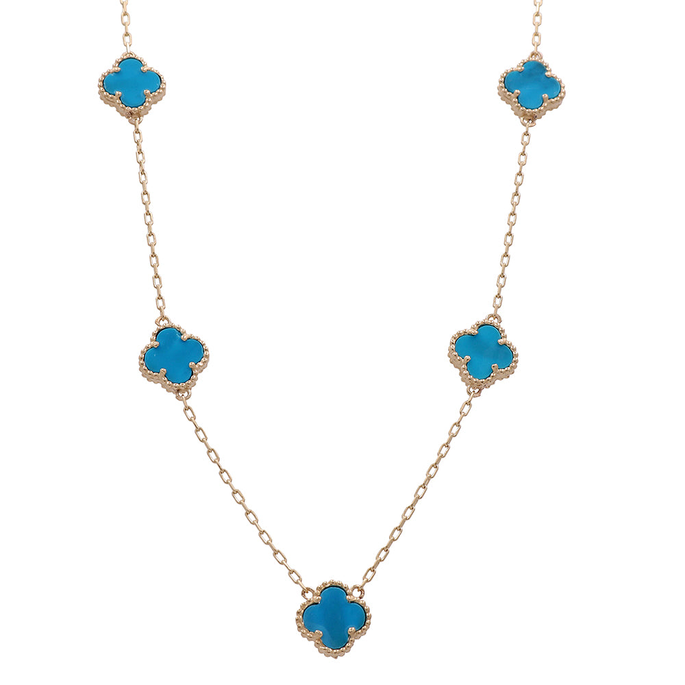 14K Yellow Gold Fashion Flower 5 Blue Stone Pendant