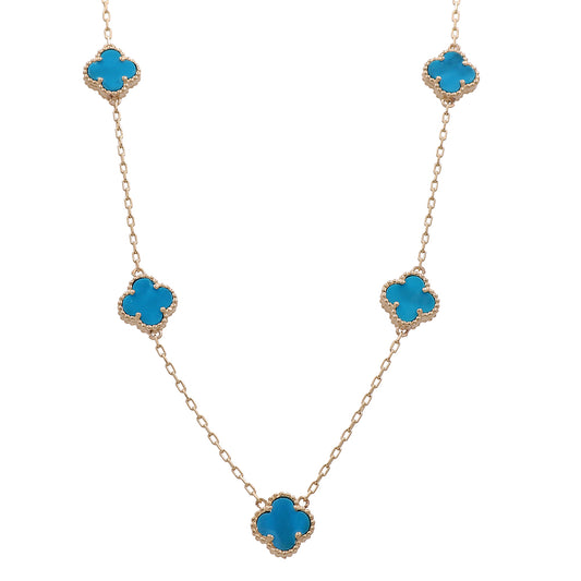 14K Yellow Gold Fashion Flower 5 Blue Stone Pendant