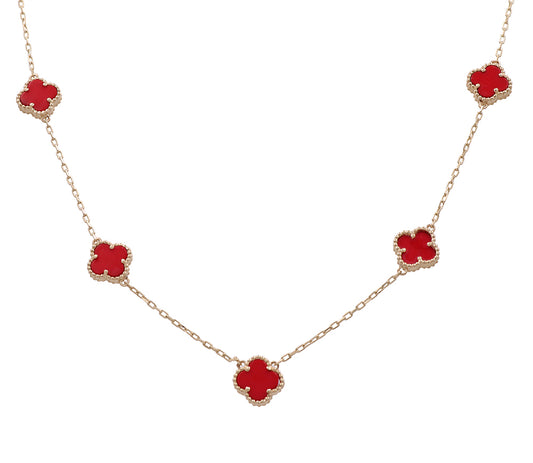 14K Yellow Gold Fashion Flower 5 Red Stone Pendant