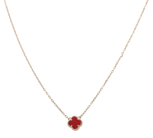 14K Yellow Gold Fashion Flower Red Stone Pendant
