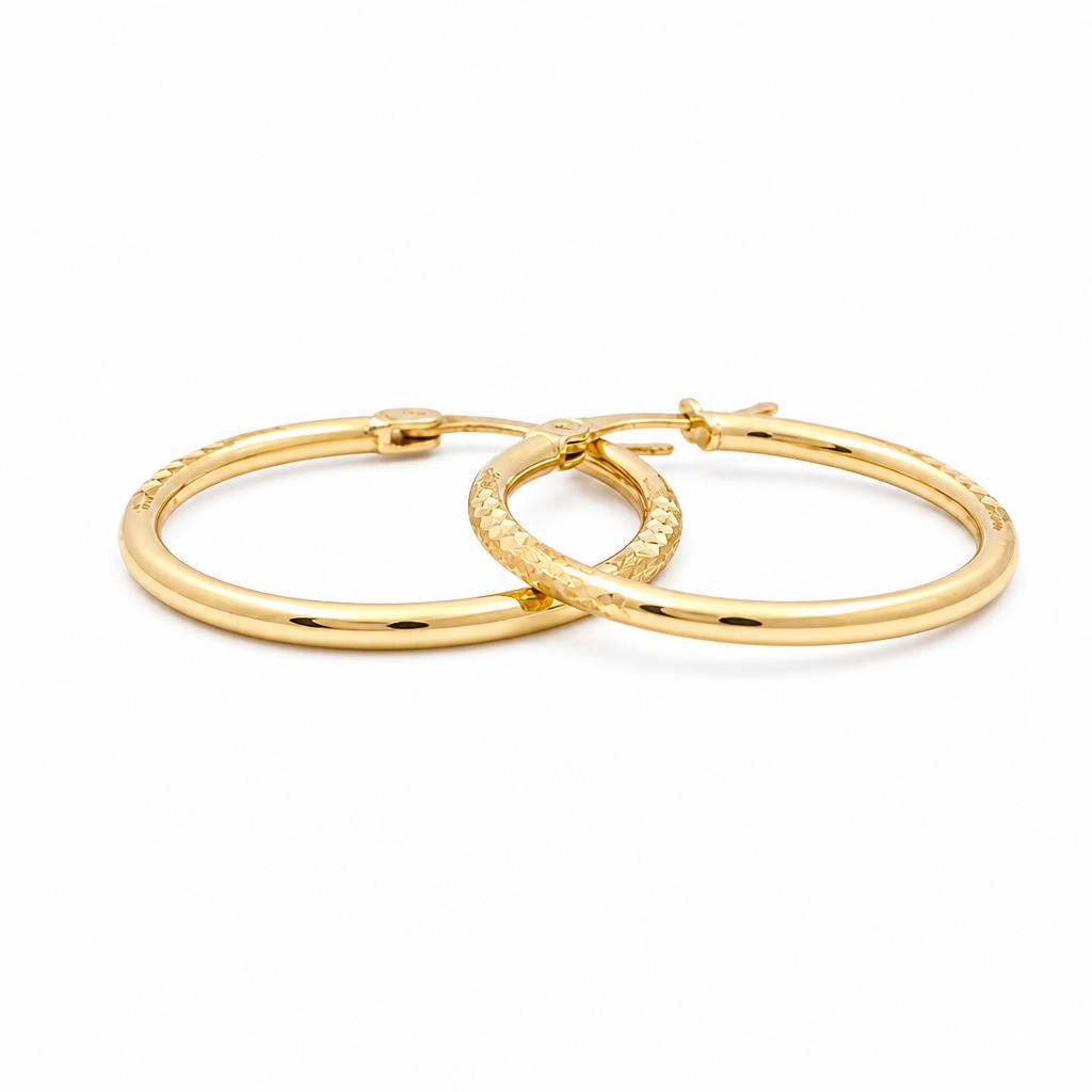 14k Yellow Gold Earring Hoops with Diamond Cut/ Size 1.8mm x 24mm / Weight 1.9 GR / CCEH4DC1.8x24