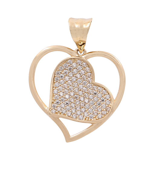 14K Yellow Gold Heart  Inside a Heart Pendant with Cubic Zirconias