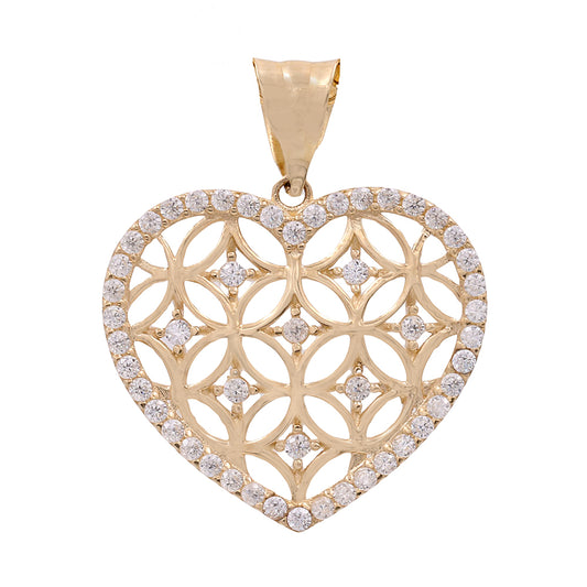 14K Yellow Gold Heart Pendant with Cubic Zirconias