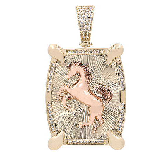 14K Yellow and Rose Gold Prancing Horse Pendant with Cubic Zirconias