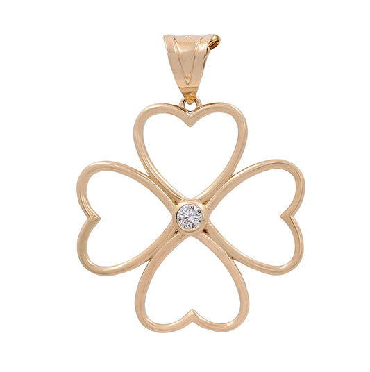 14K Yellow Gold Clover Pendant with Cubic Zirconias