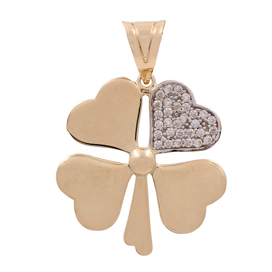 14K Yellow Gold Fashion Clover Pendant with Cubic Zirconias